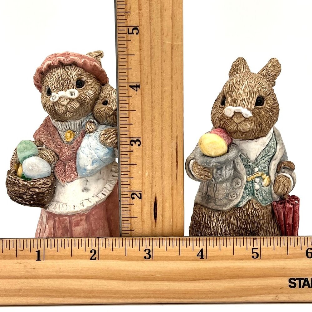 Vintage Easter Bunny Rabbit Figurine Family With Eggs & Basket By UDC 1987 - Picture 14 of 15